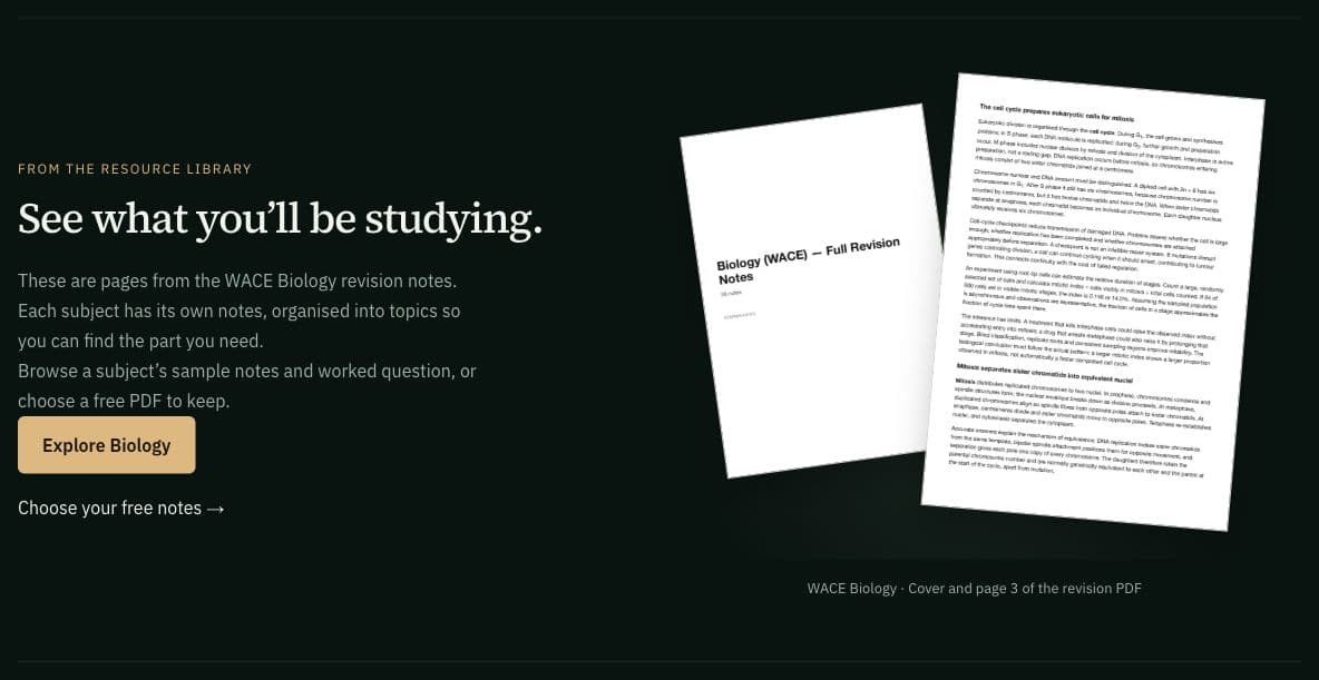 A sample from ATARMAxxing’s WACE Biology revision notes.