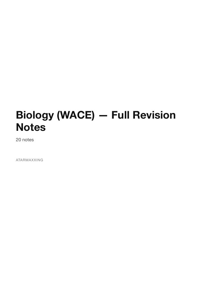 WACE Biology full revision notes cover, containing 20 notes